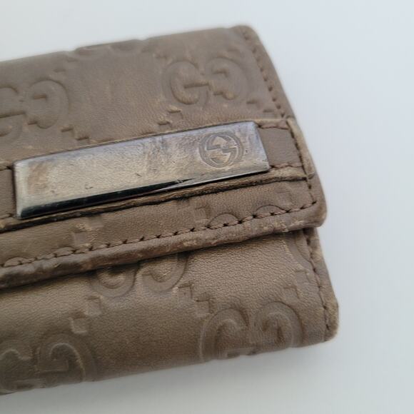 Gucci GG Key Holder Wallet Case Geniue Leather Small Gray Trifold Guccissima - Picture 9 of 9